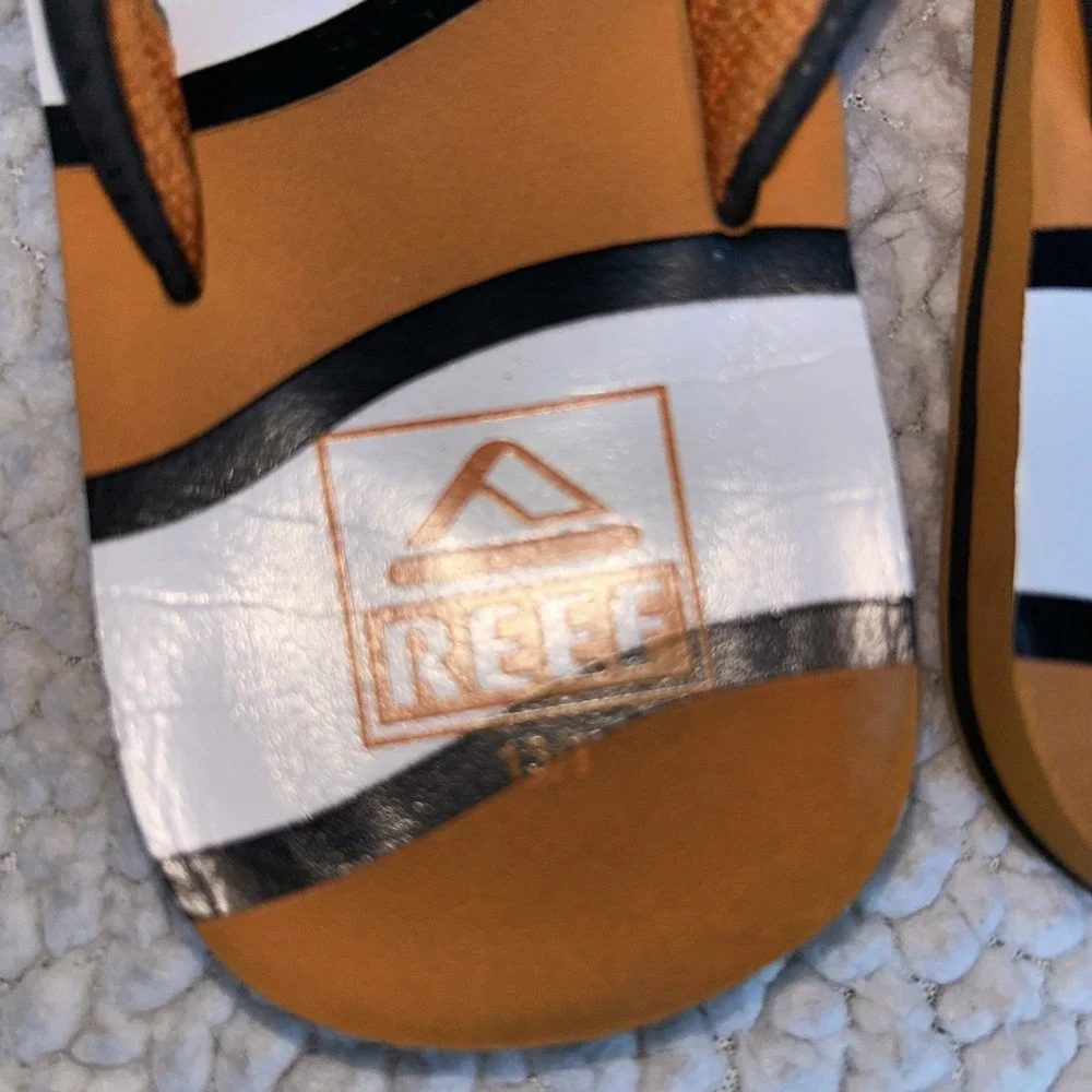 Reef Kids‎ Flip Flops Orange White Black Striped Thong Sandals Size 13/1